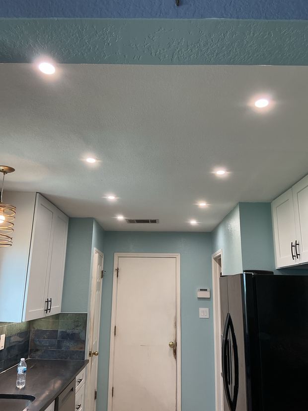 Recessed lighting installed in a Cedar Park kitchen remodel