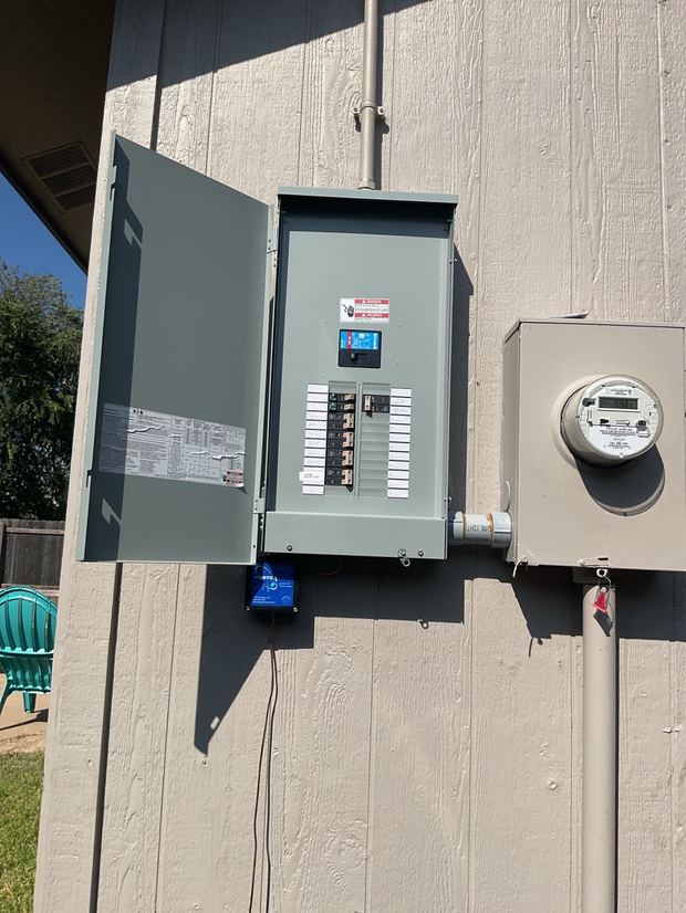Eaton panel with a PSP Vortex whole-home surge protector installed on a Round Rock home