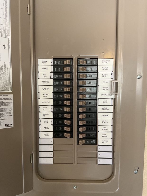 Eaton panel replacement in a Georgetown home with arc-fault safety breakers and every circuit labeled